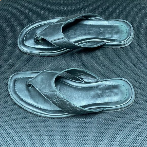 Gucci Men's Guccissima Leather Thong Sandals Flip-Flops Black Size 9 - Picture 6 of 8